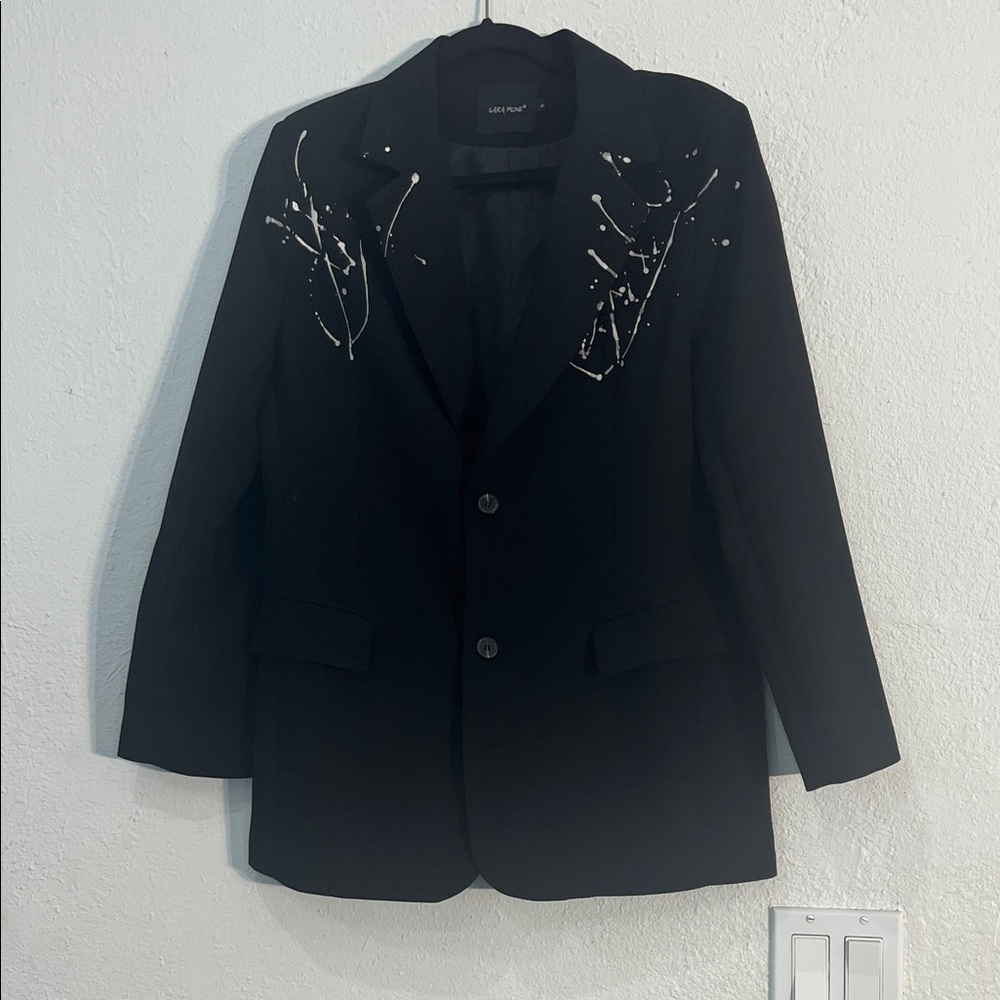 Sara Mone Black Women's Blazer with Artistic Detailing